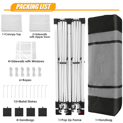 Opvouwbare Partytent – Vouwtent – Zonnescherm – Terras Overkapping – Tent Met Zijwanden – 3×6 Meter – Aluminium Frame – Eén-Klik Installatie