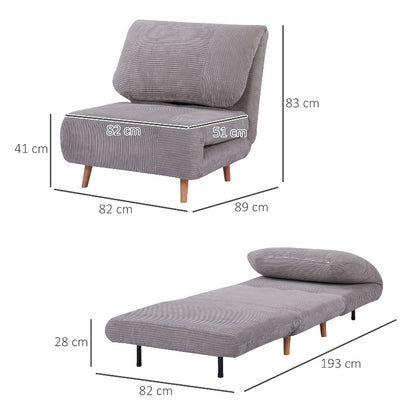Slaapbank – Bedbank – Futon – Sofa Bed – Slaapstoel – Verstelbaar Metaal Frame – Corduroy Stof Lichtgrijs