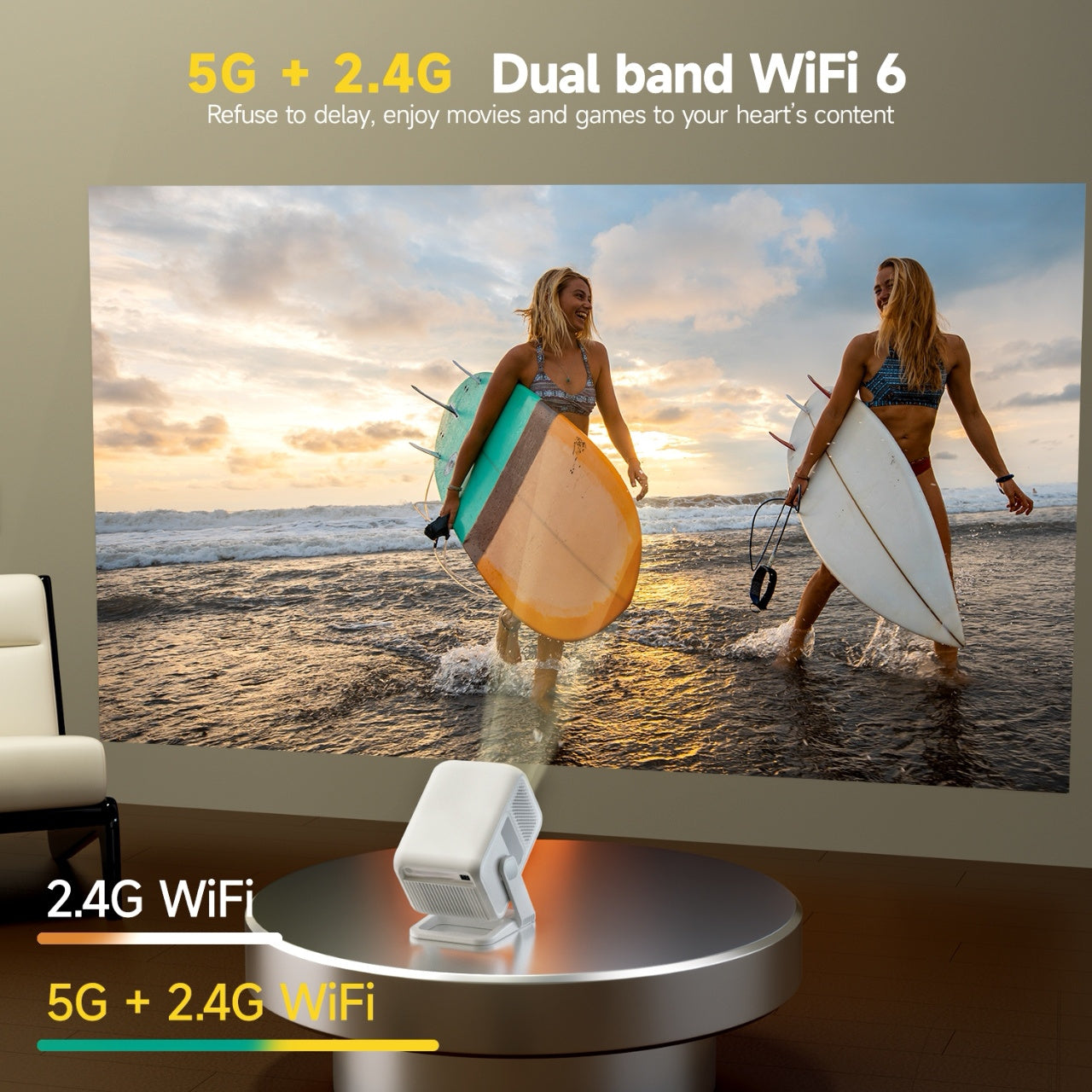 Projector – Beamer – Mini Beamer – Multimedia Projector – Android Projector – Native 1080p Resolutie – WiFi 6 & Auto Keystone Correction
