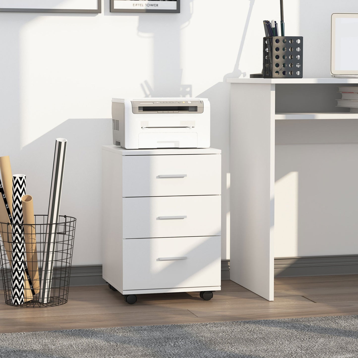 HOMCOM Office Storage Cabinet 3-Drawer Lockable Mobile File Cabinet 40 X 40 X 61.5 Cm White