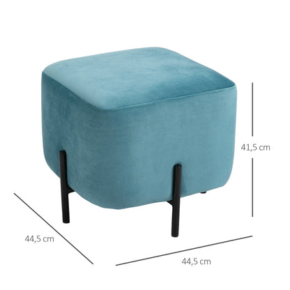 Voetenbankje – Voetensteun – Poef – Krukje – Ottoman – Turquoise – Polyester Bekleding – Stalen Frame – 44,5x44,5x41,5 cm – Comfortabel & Stijlvol