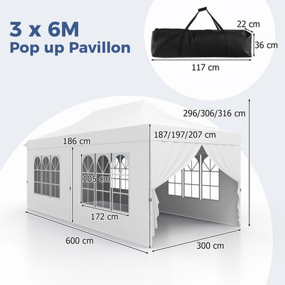 Vouwtent – Partytent – Evenemententent – Tuinkamer – Garden Pavilion – 3x6m Wit – Waterdicht – UV Bescherming 50+