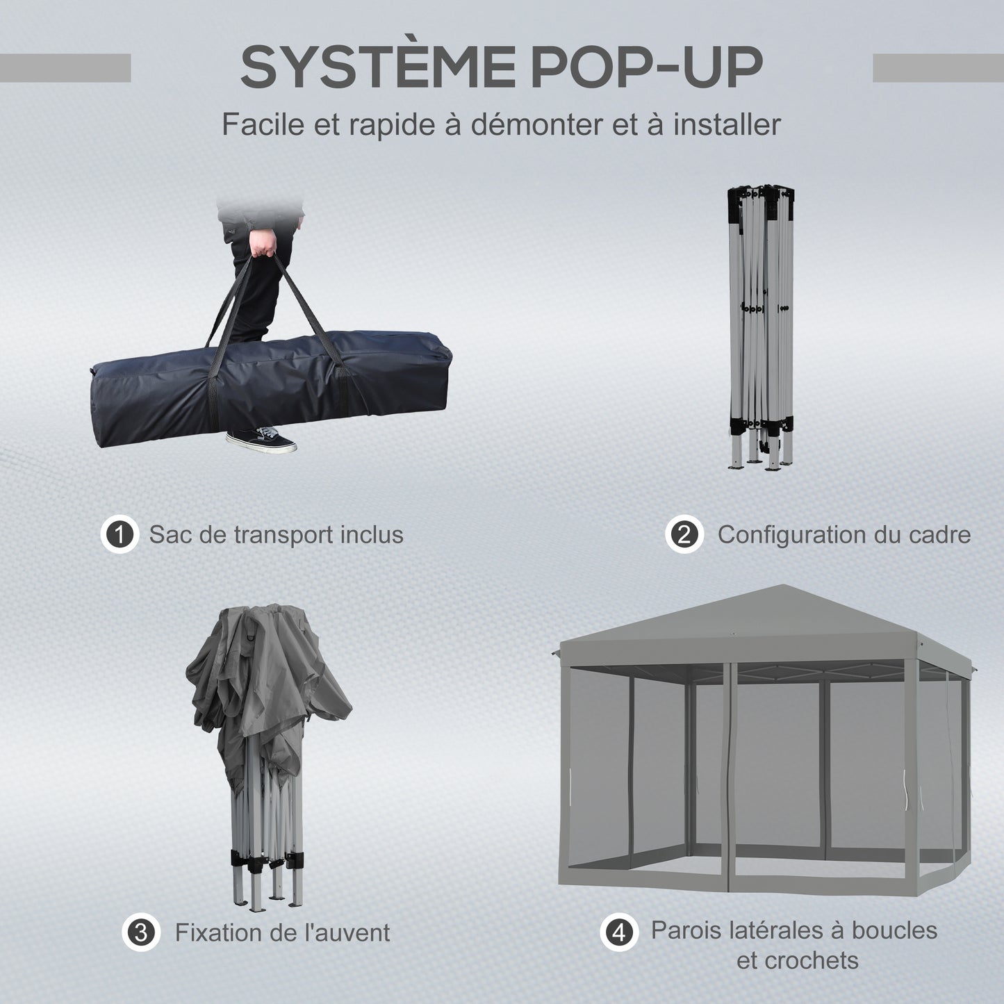 Paviljoen – Tuinkamer – Tunneltent – Partytent – Gazebo – Grijs – 3x3 Meter – 4 Afneembare Muggennetten