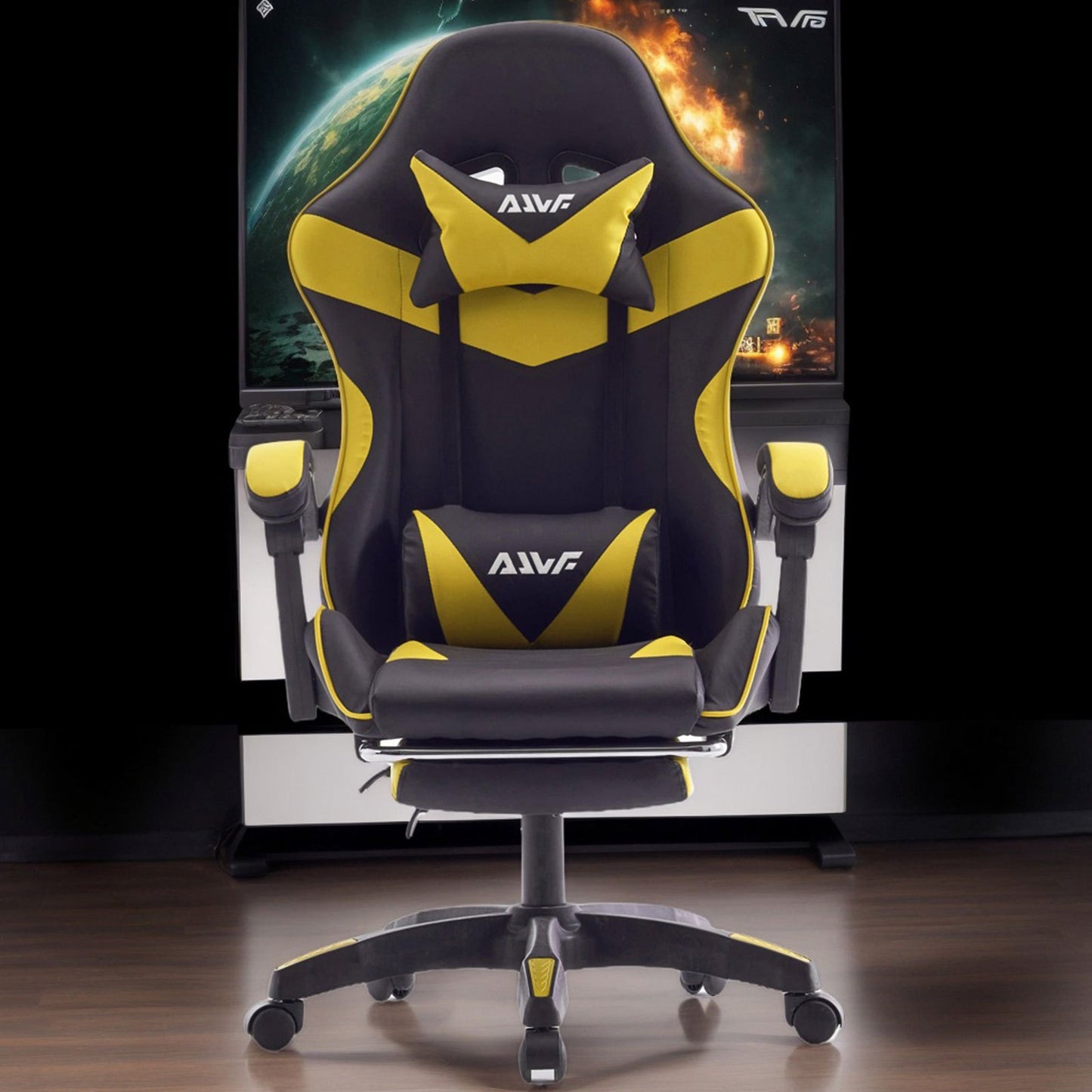 Gamingstoel – Gamestoel – Game Stoel – Gaming Chair – Bureaustoel – Ergonomisch Ontwerp – Verstelbare Voetensteun Geel