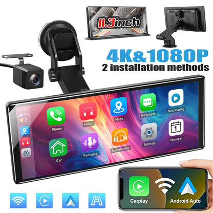 Autoradio – Multimedia Systeem – Autostereo – Car Radio – Inbouw Radio – 11,3 Inch IPS Touchscreen – 4K Frontcamera & 1080P Achteruitrijcamera