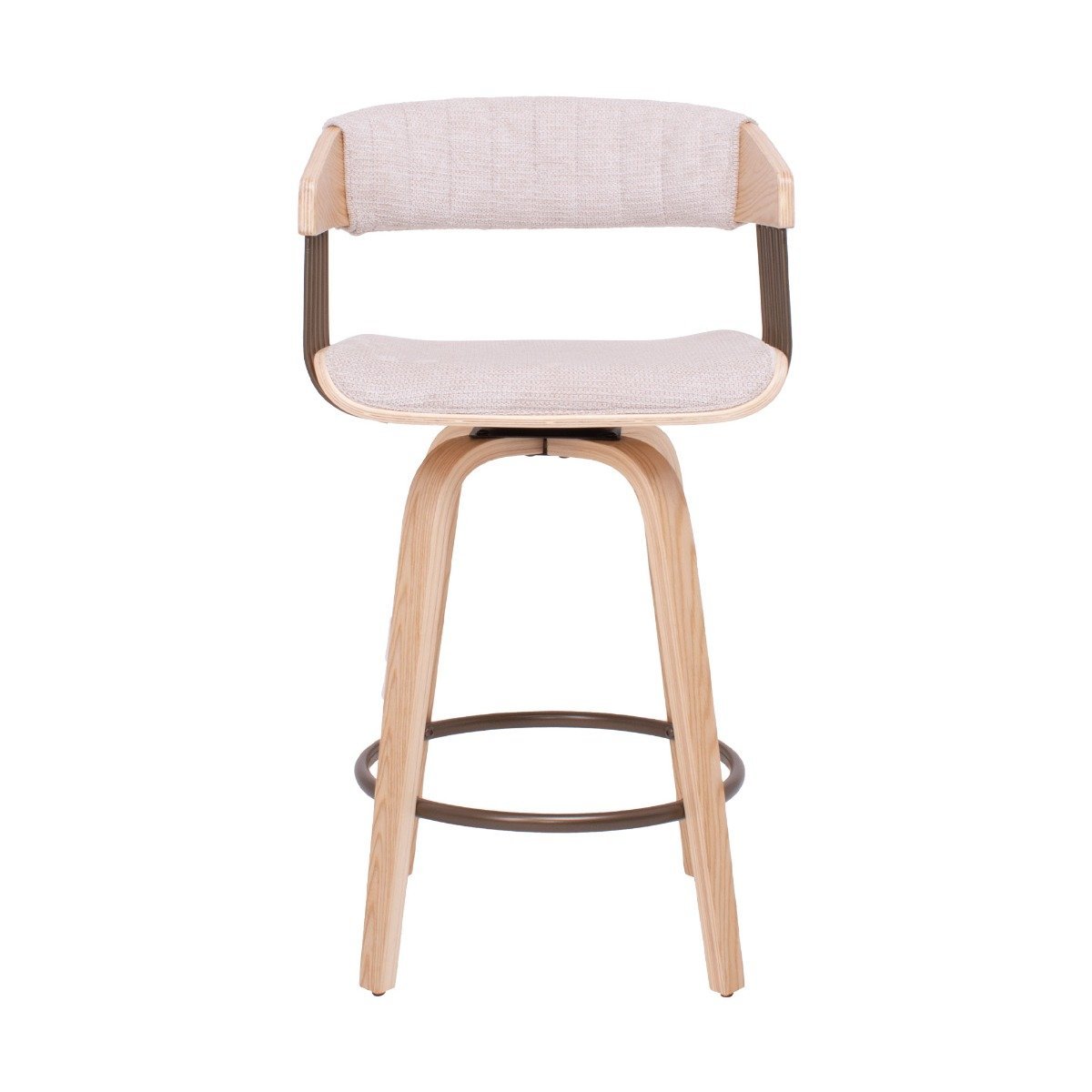Barkrukken – Krukken – Barkruk Set – Barstoelen – Bistrostoelen – Set van 2 – Draaibaar Zitvlak – Multiplex Met Beige Stoffering