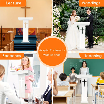 Spreekgestoelte – Lessenaar – Podium – Katheder – Lectern – 10mm Dik Acryl – Stevige Metaal Basis