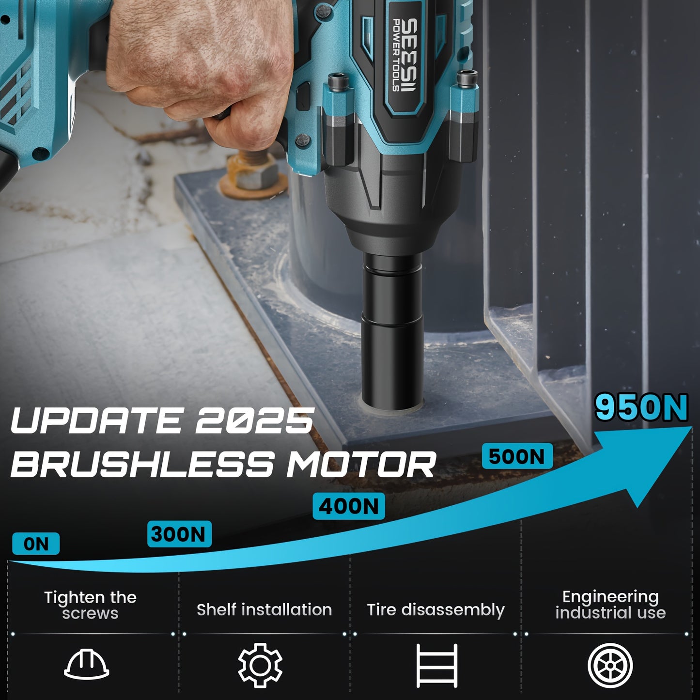 Draadloze Slagschroevendraaier – Accu Slagschroefmachine – Impact Wrench – Accu Moersleutel – Elektrische Slagsleutel – 950 Nm Koppel – Brushless Motor – 2 x 4,0 Ah Batterijen – Snellader – 5 Dopmaten