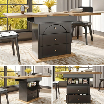 Eettafel zwart – Eettafel compact – Eettafel klein – Eettafel modern – Eettafel functioneel – Geen montage – Verborgen opbergruimte