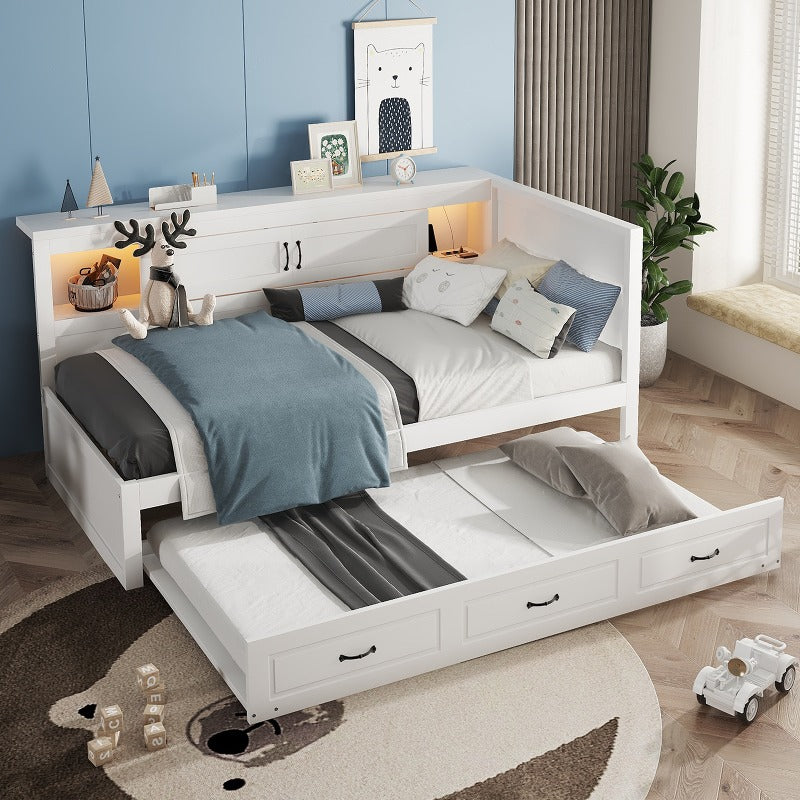 Bankbed – Slaapbank – Bedbank – Logeerbed – Slaapstoel – Modern Wit – Uitschuifbaar 90x200 cm – Opbergruimte Onder Bed Met Wieltjes
