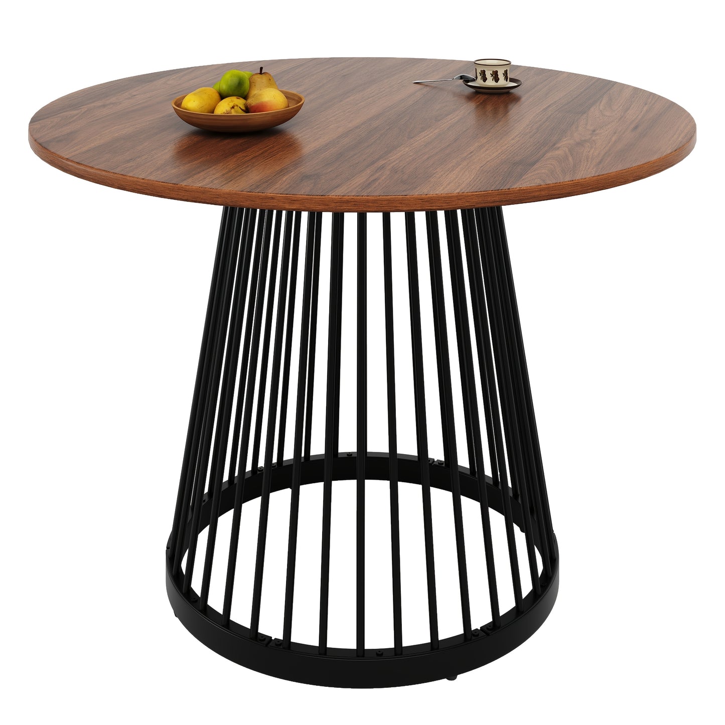 Contemporary Round Dining Table with Metal Legs - 80x80x76cm (27.5" Round), MDF Walnut Color Top & Black, 4-Person Capacity, Easy Assembly for Living Room & Dining Room, Dining Table for Living Room, Elegant Table Design
