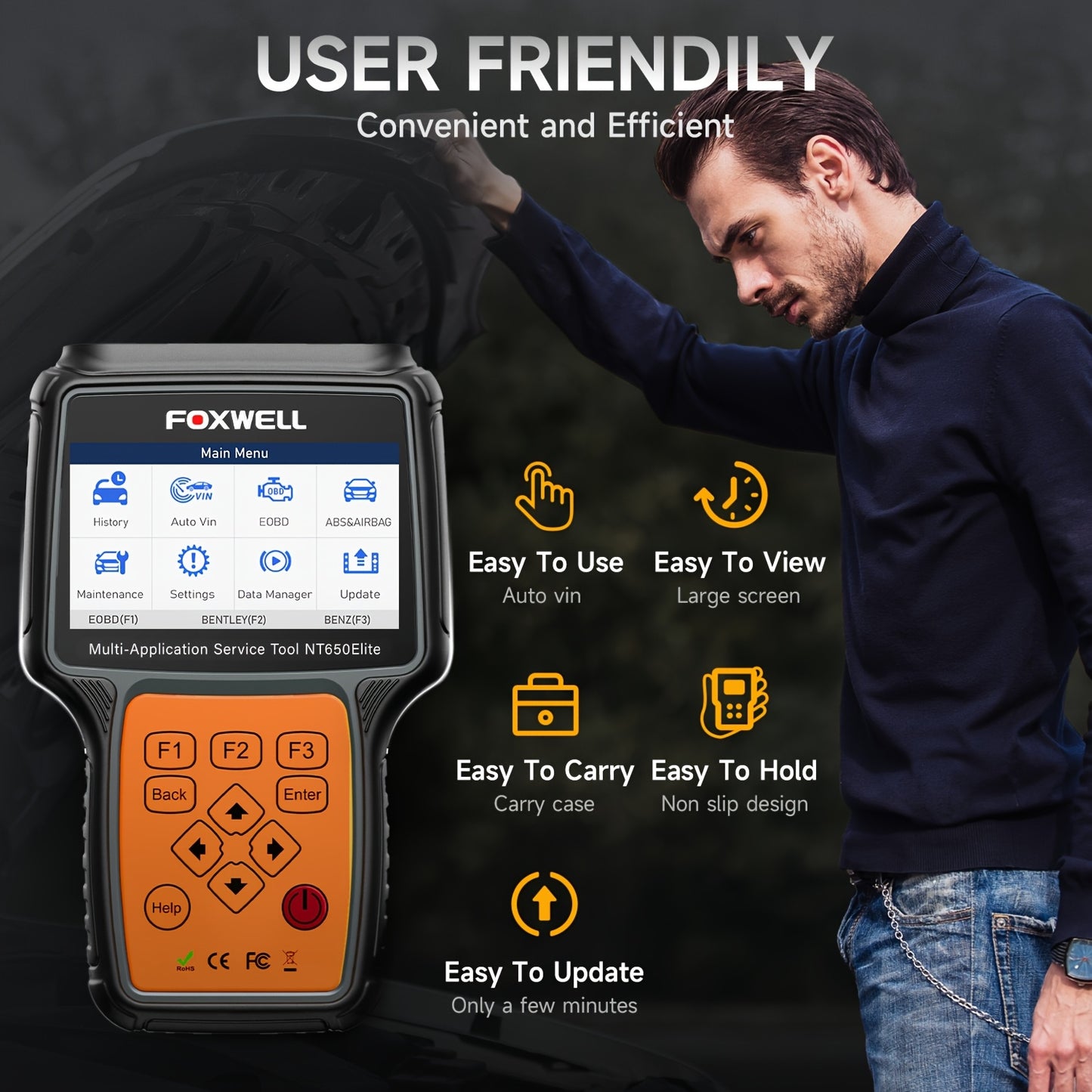 Auto OBD2 Scanner – Diagnose Scanner – Foutcode Lezer – Auto Diagnosetool – Bi-directionele Scanner – 26 Resetfuncties – Gratis Levenslange Updates – Draadloos Zonder Batterij