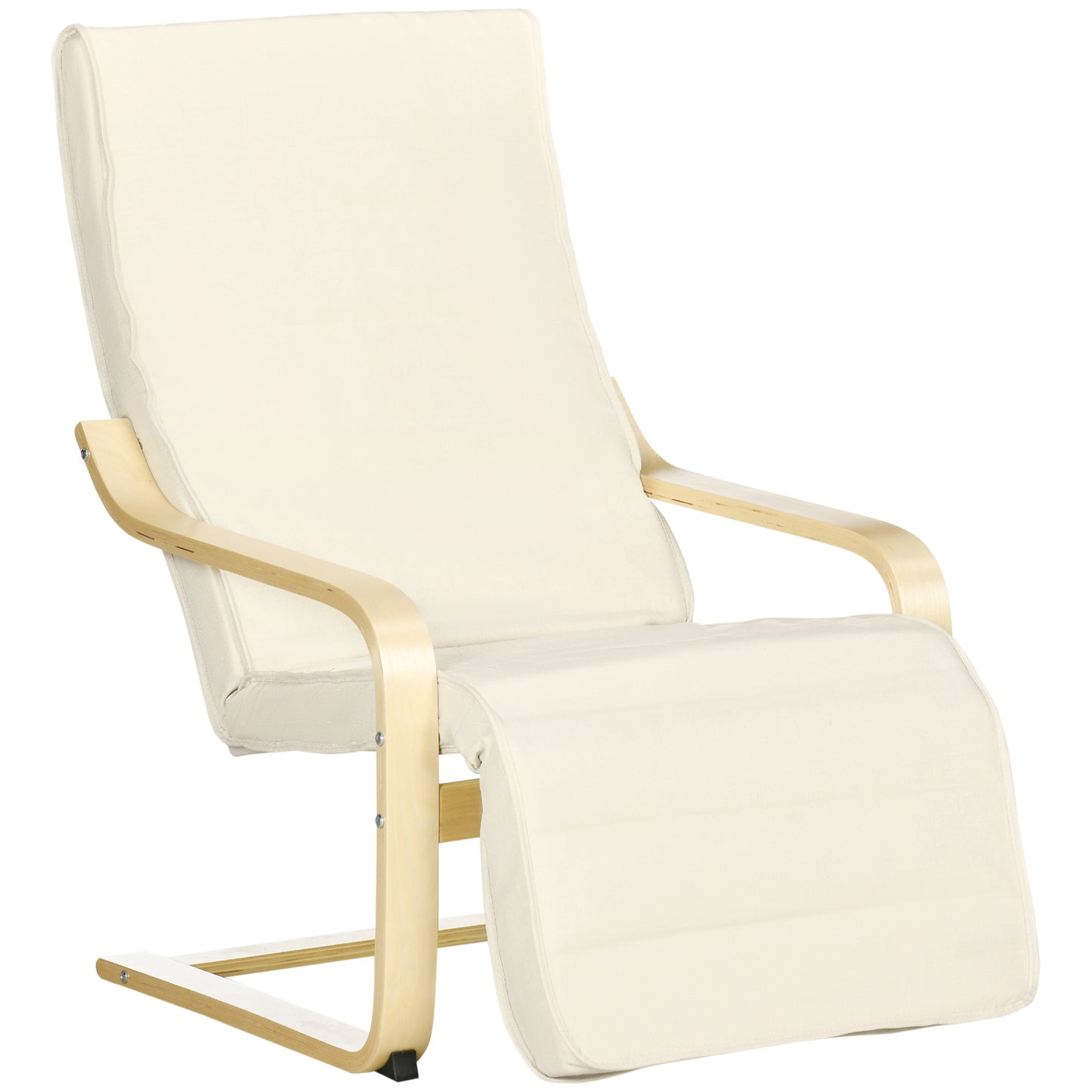 Relaxstoel – Fauteuil – Loungestoel – Zitstoel – Armstoel – Verstelbare Voetensteun – Ergonomisch Ontwerp – Solide Hout – Crèmekleur – Hoogwaardig Schuim