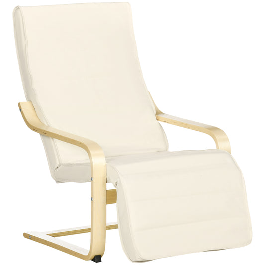 Relaxstoel – Fauteuil – Loungestoel – Zitstoel – Armstoel – Verstelbare Voetensteun – Ergonomisch Ontwerp – Solide Hout – Crèmekleur – Hoogwaardig Schuim