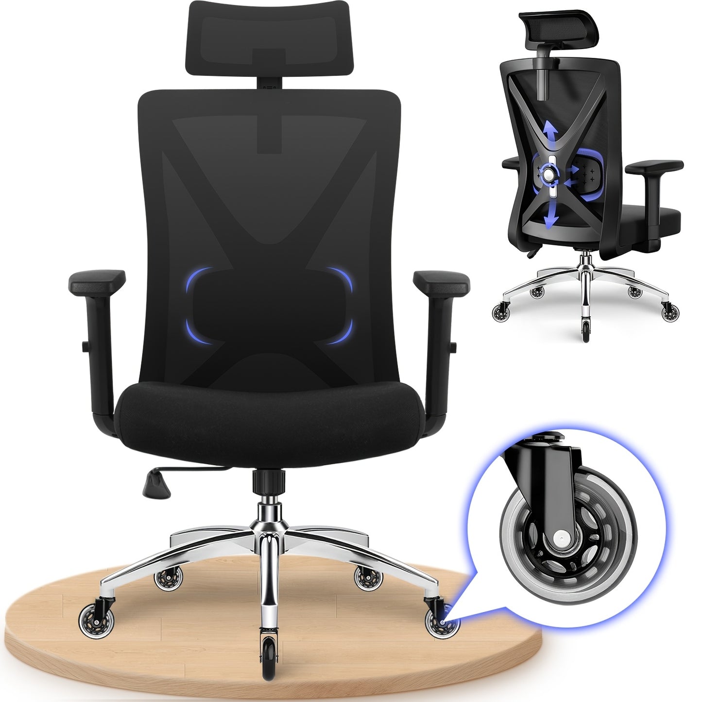Authmic Ergonomic Office Chair | Featuring Adjustable Armrests, Lumbar Support, Headrest, Swivel Function, Supports Up To 200 Kg, Metal Frame, Memory Foam