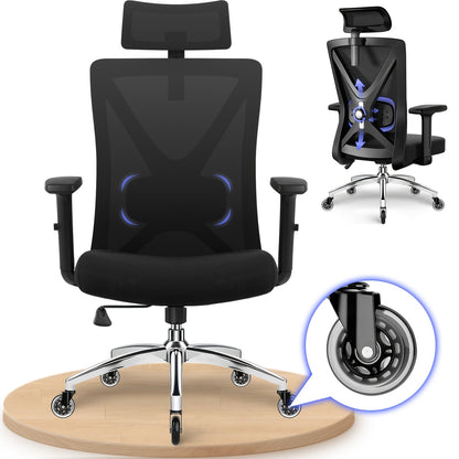 Authmic Ergonomic Office Chair | Featuring Adjustable Armrests, Lumbar Support, Headrest, Swivel Function, Supports Up To 200 Kg, Metal Frame, Memory Foam