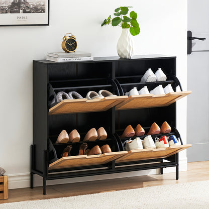 Schoenenkast – Schoenenrek – Schoenenopberger – Schoenenmeubel – Schoenenopbergkast – 4 Klapdeuren – 3 Verstelbare Planken – MDF Hout – Vrijstaand – Compact – Stevig