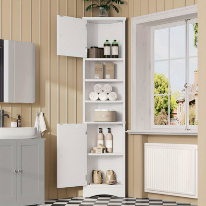 Badkamerkast – Badkamermeubel – Medicijnkast – Kolomkast – Opbergkast – Driehoekig Ontwerp – 36,5x24,5x170cm – Vochtbestendige Verf – Verstelbare Planken – Wit