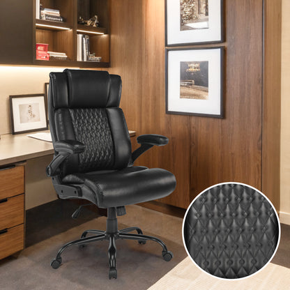 Bureaustoel – Kantoorstoel – Directiestoel – Office Chair – Bureau Stoel – Ergonomisch Design – Breed Zitvlak 54 cm – PU Lederen Bekleding – Verstelbare Rugleuning – Opklapbare Armleuningen – Max 150 kg