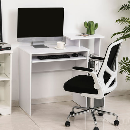 Computerbureau – Bureau – Werkplektafel – Bureau met Opbergruimte – Bureau met Toetsenbordlade – Compact 100x40x86,6 cm – Melamine Afwerking Wit-Grijs