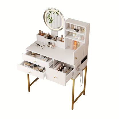 Large Freestanding Dressing Table with Mirror, 3-Drawer Storage & Door Cabinet - Vanity Desk Suitable for, Assembly, Space-Saving, Non-Wood Material (Tabletop Storage, Compact for Small Spaces)