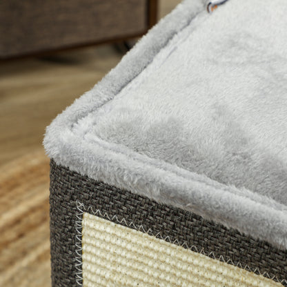 Krabton Kattenhuis Kattenkrabpaal Kattenmeubel Kattenhoek – Donkergrijs – Inclusief 2 Kussens – Sisal Krabvlak – Compact 45x45x35 cm – Pluche Zacht