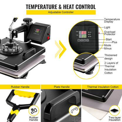 Transferpers – Hittepers – Heat Press – Warmtepers – Drukpers – 38x38 cm Verwarmingsoppervlak – 1800W Snelle Verwarming