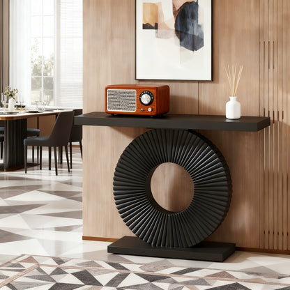 Sidetable – Consoletafel – Wandtafel – Haltafel – Bijzettafel – Modern – Hout – 101,6 cm – Geometrisch Onderstel – Smal Langwerpig Design – Zwart