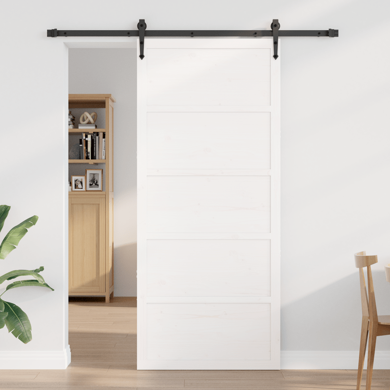 Houten Schuifdeur – Binnendeur – Raumtebesparende Deur – Glijdende Deur – Binnendeur Schuifpaneel – Massief Dennenhout – Wit Design – 100x208 cm – Stil en Soepel