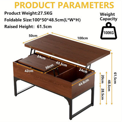 Salontafel – Koffietafel – Bijzettafel – Tafel – Woonkamertafel – Verstelbare Hoogte – Verborgen Opbergruimte