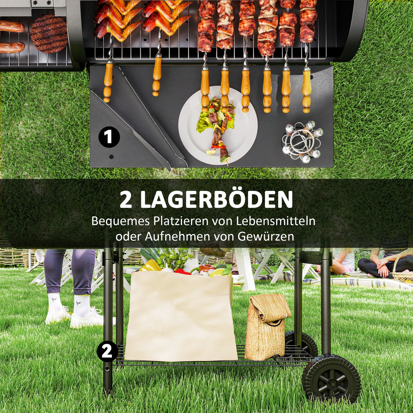 Houtskoolbarbecue – Barbecue – Smoker – Grill – Kogelbarbecue – Staal – Met Deksel en Thermometer – Verstelbare Luchttoevoer en Wielen