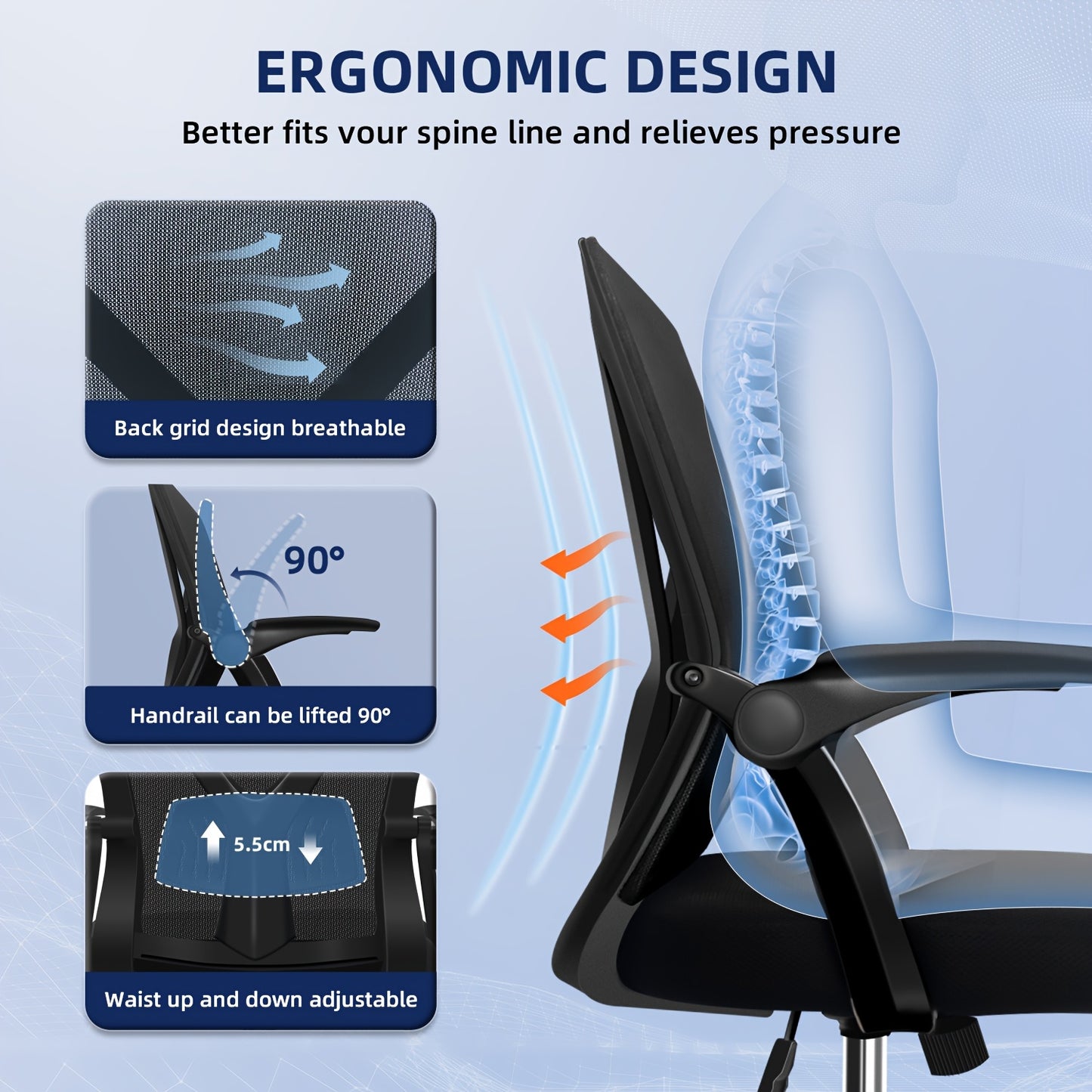 Ergonomische Bureaustoel – Bureaustoel Met Hoge Rugleuning – Draaibare Bureaustoel – Mesh Bureaustoel – Comfortabele Werkstoel – Ademend Mesh Materiaal – 360° Draaifunctie – Max Belastbaarheid 150 kg