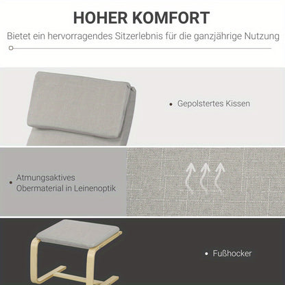 Lounge Stoelen Set – Relaxstoelen – Tuinstoelen – Fauteuils – Zithoek Stoelen – Linnen Bekleding – Lichtgrijs – Inclusief Voetenbank – Ergonomisch Met Arm- en Hoofdsteun – Compact 66,5x80x99 cm