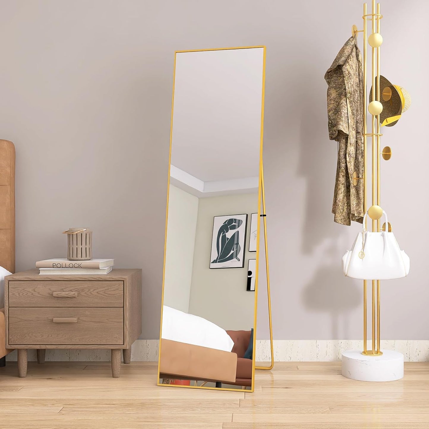 Volspiegel – Vloerspiegel – Wandspiegel – Lengtemeter Spiegel – Rechthoekige Spiegel – Aluminium Frame – 180x80 cm Gouden Afwerking