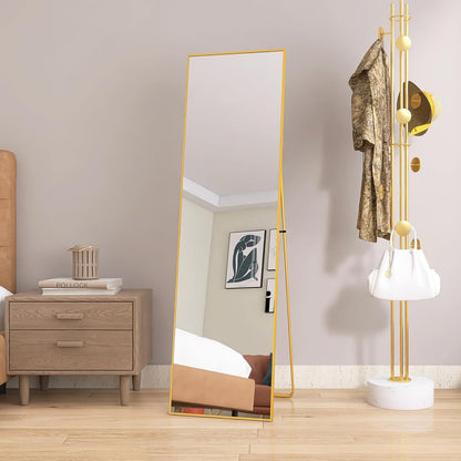 Volspiegel – Vloerspiegel – Wandspiegel – Lengtemeter Spiegel – Rechthoekige Spiegel – Aluminium Frame – 180x80 cm Gouden Afwerking