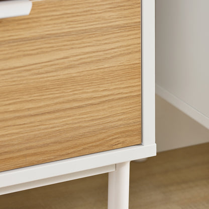 Schoenenkast – Schoenenrek – Schoenenopberger – Opbergkast – Schoenenschuiflade – 2 Klapdeuren – Verstelbare Vakverdeling – MDF Wit/Natuurlijk Hout – 60x35x110 cm
