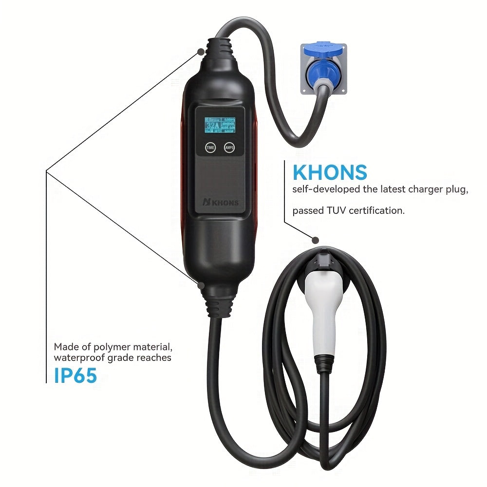 Draagbare EV Lader – Elektrische Auto Oplader – Type 2 Laadkabel – Mobiele Laadstation – 7 kW 32A – TPU Kabel – Veilig Laden Zonder App