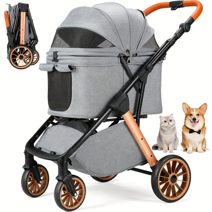Hondenbuggy – Dierenwagen – Wandelwagen – Pet Stroller – Huisdierenbuggy – Opvouwbaar – Verstelbaar Handvat – Aluminium & Stalen Frame – 24,95 kg Draagvermogen – Schokdempers & All-Terrain Wielen