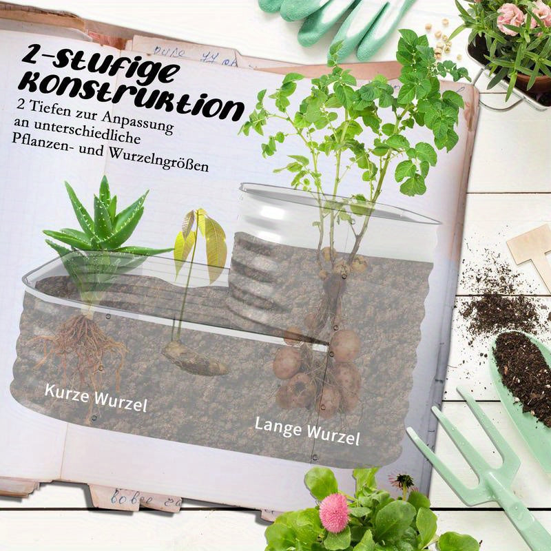 Verhoogde Plantenbak – Metalen Tuinbak – Grote Bloembak – Moestuinbak – Balkonbak – Gegalvaniseerd Staal – 2-Lagen Ontwerp – Roestbestendig & Weerbestendig – 120x90x30 cm – Golvende Zijkanten & Drainagesysteem