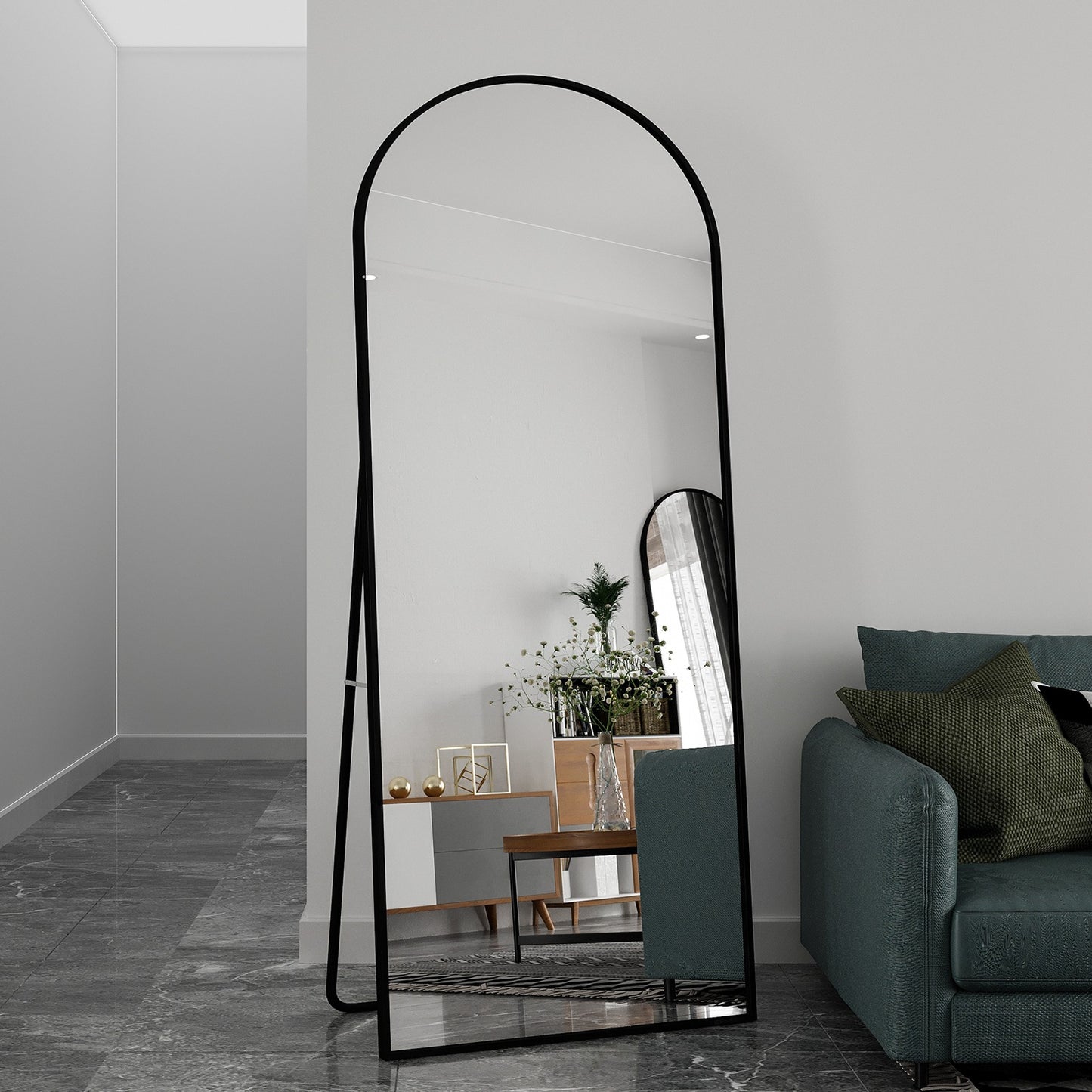 Staande Spiegel – Passpiegel – Wandspiegel – Full Body Spiegel – Grote Spiegel – Minimalistisch Zwart Aluminium Frame – 180x80 cm – Breukveilige Bescherming