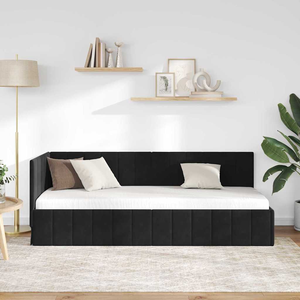 Bedframe – Bed – Eenpersoonsbed – Slaapbank – Kinderbed – Blauw Velvet Hoofdbord – Stevig Plaatmateriaal – Lattenbodem 80x200 cm