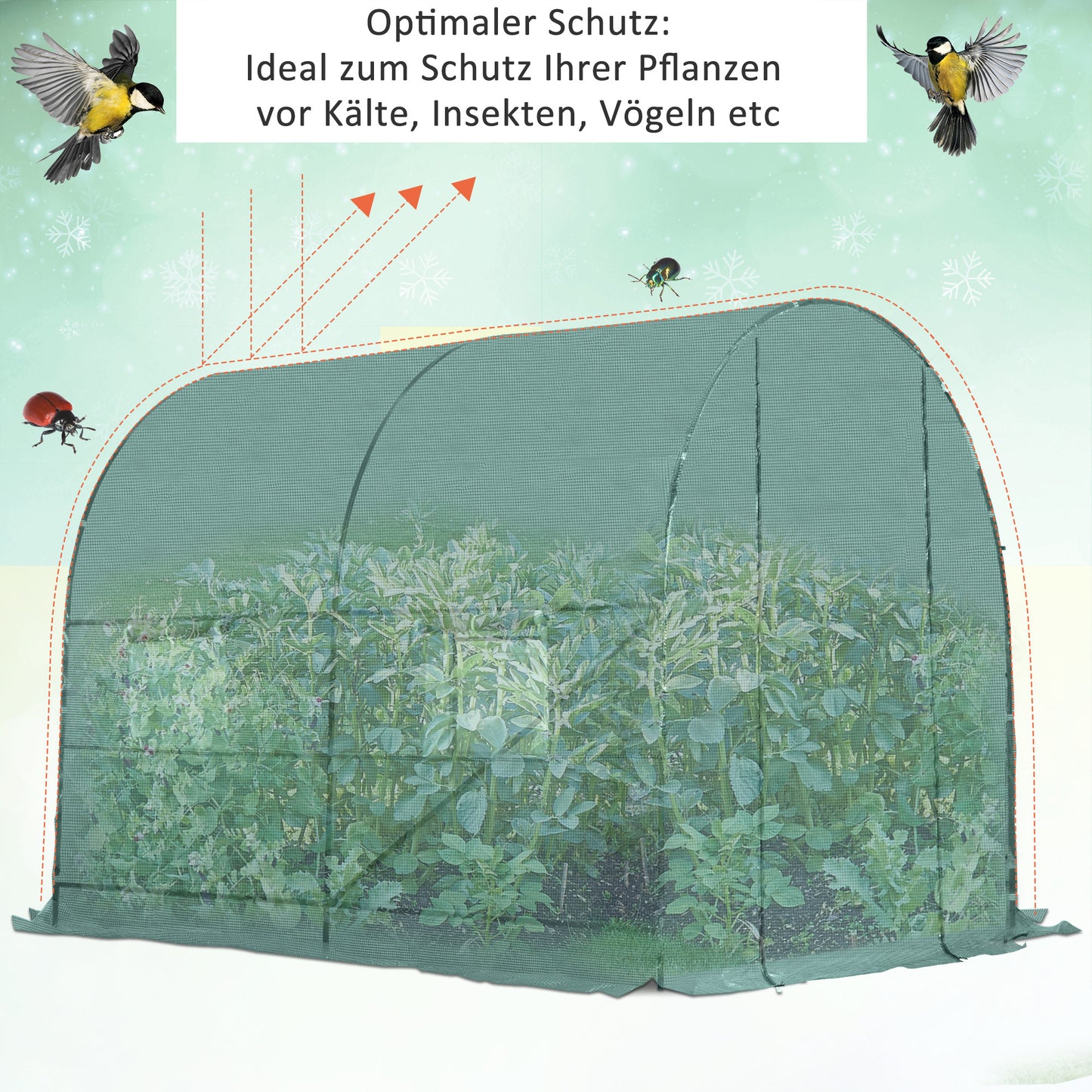 Kweekkas – Groentekas – Tuinkas – Tunnelkas – Kweekfoliekas – 395x195x190 cm – Waterafstotende PE-Folie – Verstelbare Ventilatie met Ritsen