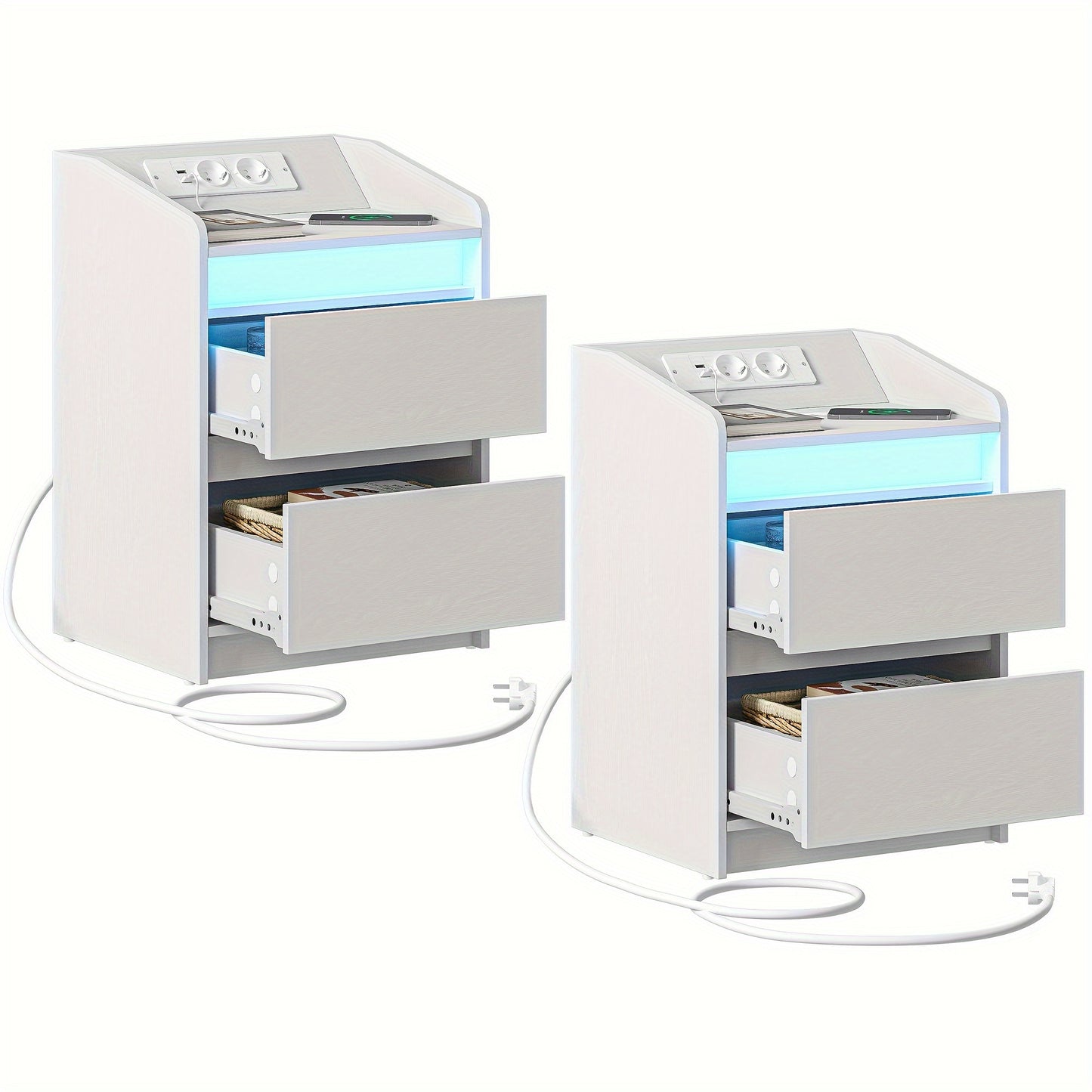 Bedside Tables Set of 2 with 2 Drawers, Side Table, Stylish And Versatile, Ideal for Living Room And Bedroom