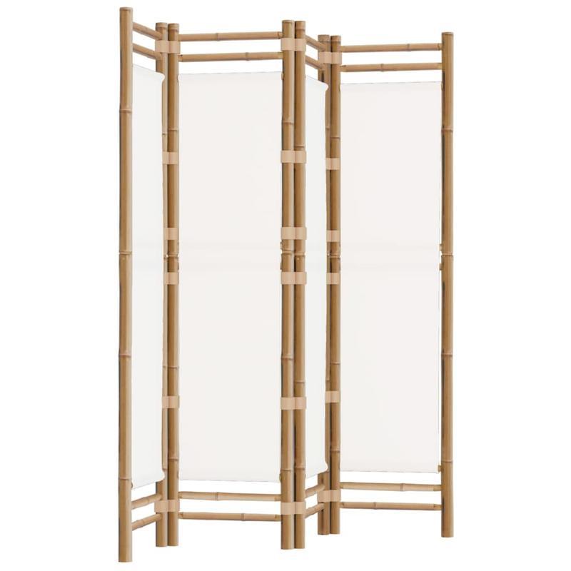 Kamerscherm – Paravent – Roomdivider – Scheidingswand – Privacy Scherm – 4 Panelen – Bamboe En Crème Canvas – Vouwbaar 160 cm Hoog