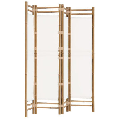 Kamerscherm – Paravent – Roomdivider – Scheidingswand – Privacy Scherm – 4 Panelen – Bamboe En Crème Canvas – Vouwbaar 160 cm Hoog