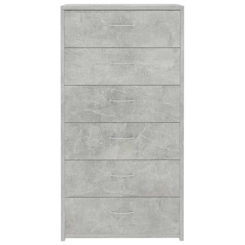 Ladekast – Opbergkast – Dressoir – Kommode – Ladenkast – 6 Lades – Vergrendelbaar – Betongrijs – Houtcomposiet – Ruime Opbergruimte – Vloermontage – Modern Design