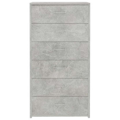 Ladekast – Opbergkast – Dressoir – Kommode – Ladenkast – 6 Lades – Vergrendelbaar – Betongrijs – Houtcomposiet – Ruime Opbergruimte – Vloermontage – Modern Design