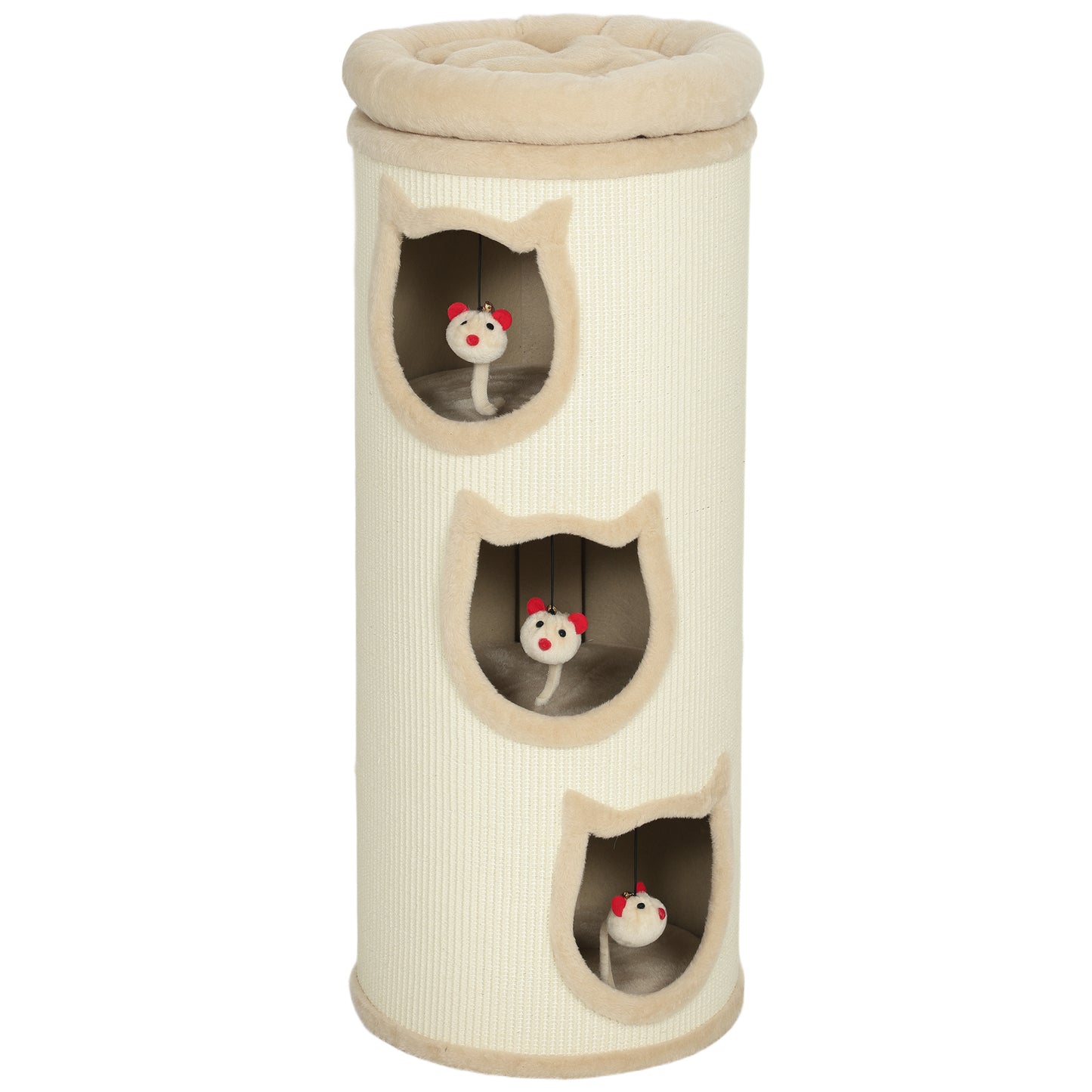 Krabpaal voor Katten – Krabboom – Kattenpaal – Kattenmeubel – Krabtoren – 4 Niveaus met Wasbaar Bed – 3 Slaapholletjes – Grijs – 96 cm – Voor Meerdere Katten