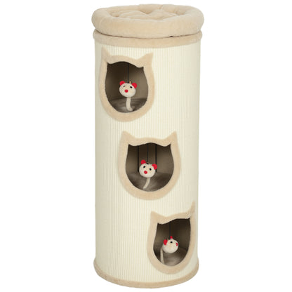 Krabpaal voor Katten – Krabboom – Kattenpaal – Kattenmeubel – Krabtoren – 4 Niveaus met Wasbaar Bed – 3 Slaapholletjes – Grijs – 96 cm – Voor Meerdere Katten