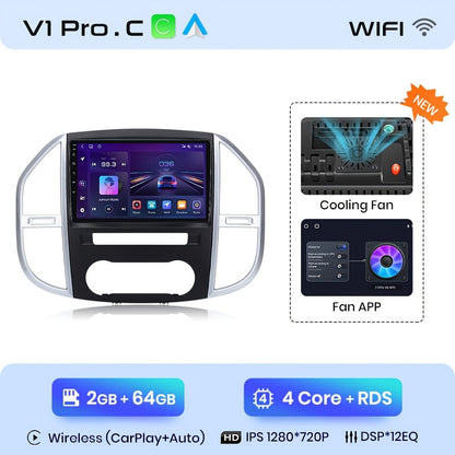 Multimedia Autoradio – Android Autoradio – Touchscreen Radio – CarPlay Radio – GPS Navigatie – 9 Inch IPS Scherm – Draadloos CarPlay & Android Auto – 4GB RAM 64GB Opslag